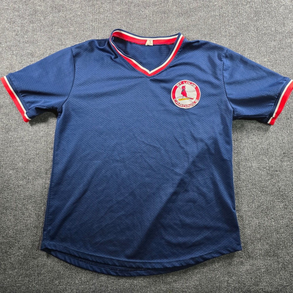 Vintage St. Louis Cardinals Mesh Jersey Navy Blue V-Neck Short Sleeve Shirt L